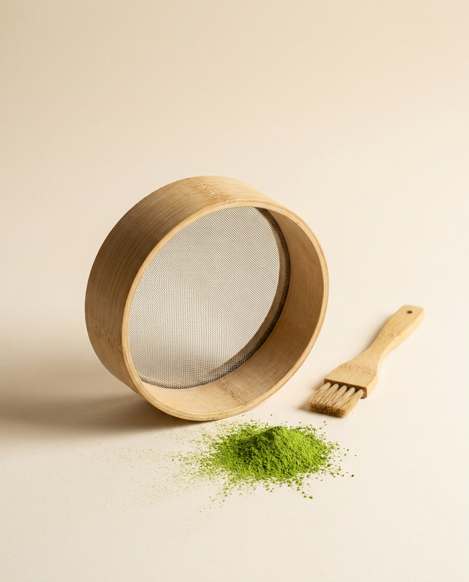 Bamboo matcha sifter with cleaning brush