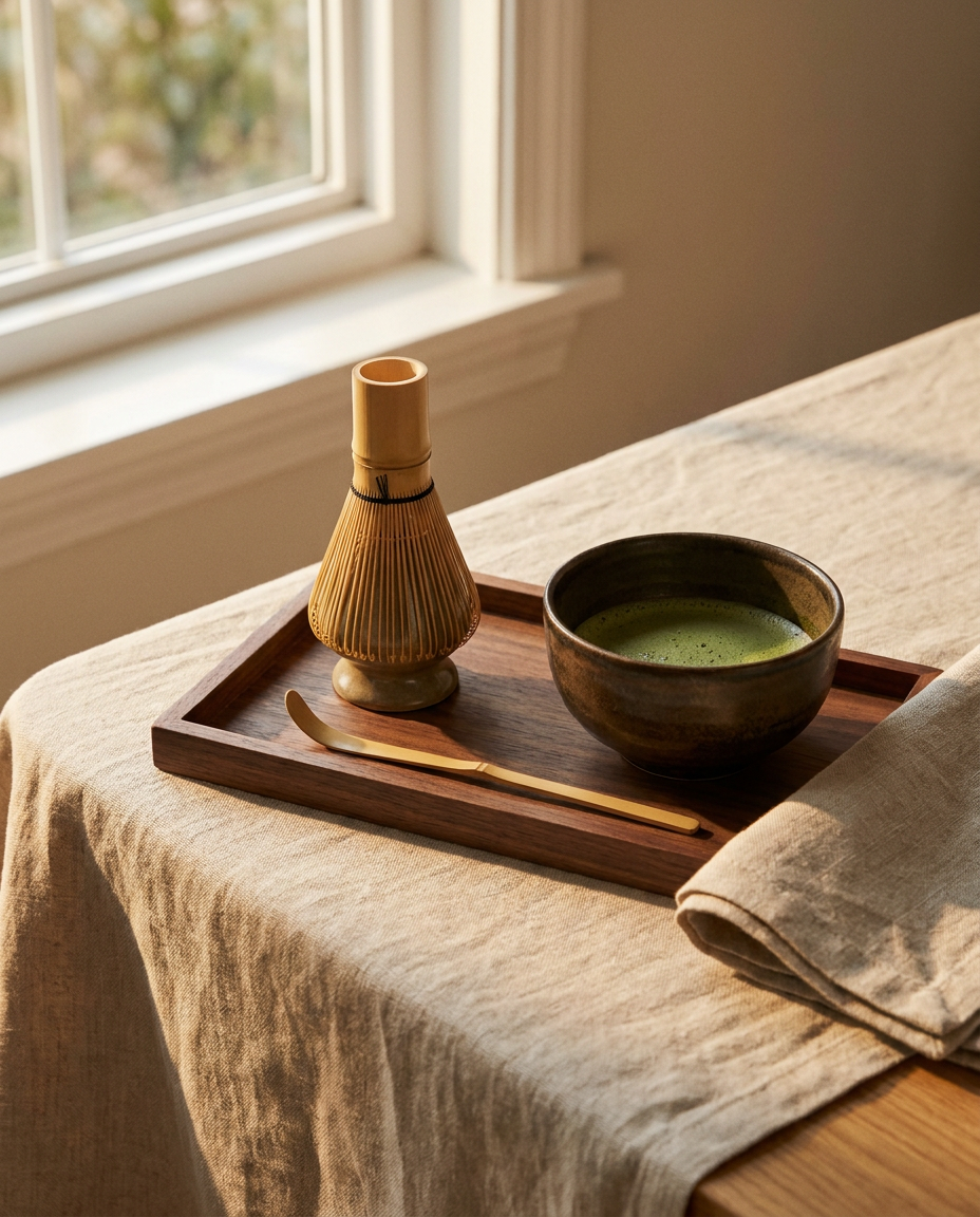 Daily Ritual Kit — full set styled on linen-draped table